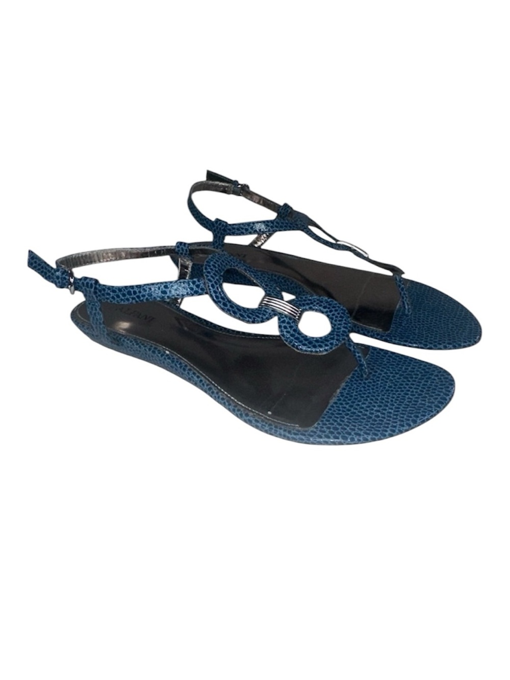 Alfani Aeries Blue Seaside T Strap Sandal Textured Slingback Flat Size 7.5